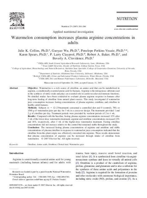  Watermelon consumption increases plasma arginine concentrations in adults