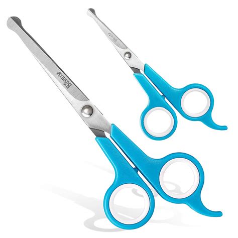  We use safety tip grooming scissors that have rounded ends for the areas around their face