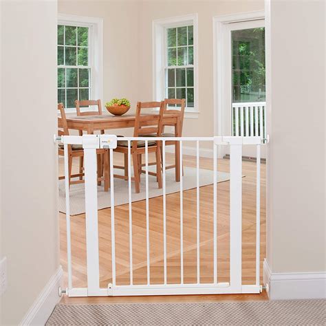 We use these pressure-fitted gates, there is nothing to install, and they are easy to move around to different areas of the home