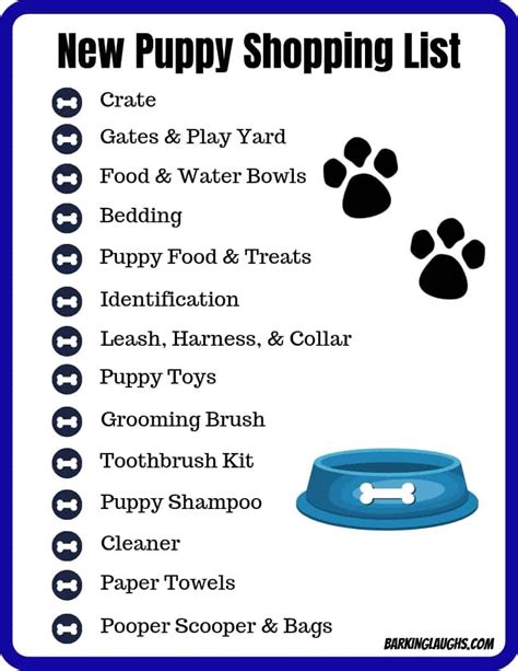  You will not need everything listed before your puppy arrives - this list is intended to help you consider all your puppy