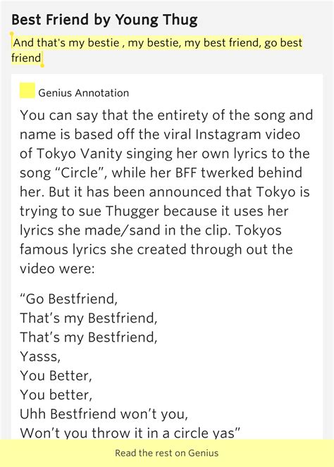  go best friend lyrics. [Intro] I should've stayed at home 'Cause right now I see all these people that love me But I still feel alone Can't help but check my phone I could've made you mine But no, it wasn't meant to be ... 