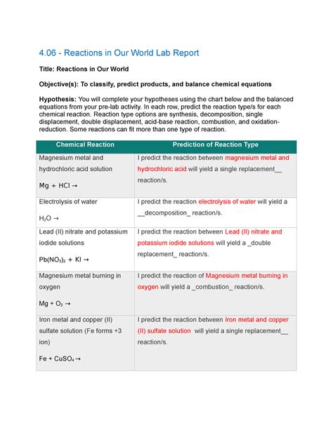 . emistry: 4.06 Reactions x 04.06 Reactions in Our World X...