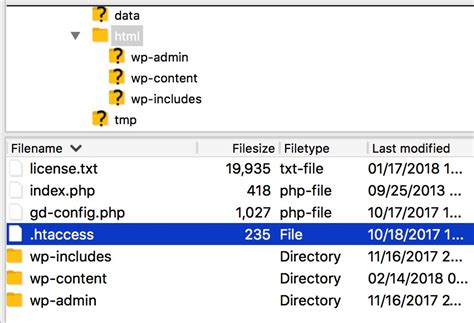 .htaccess file missing from Wordpress install directory