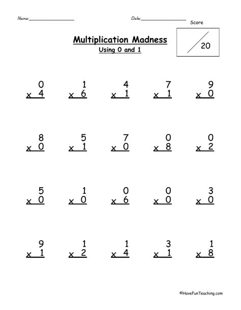 0 And 1 Multiplication Worksheets