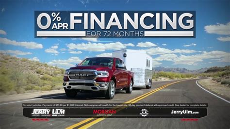 0 percent financing for 72 months trucks. Get 0% APR for 72 Months Plus No Payments for 120 Days on Select 2020 Models. Value Your Trade Online. Don’t miss out on this incredible offer! Get pre-approved for your new Dodge, Jeep, RAM, or Chrysler today! Get Pre-Approved. 