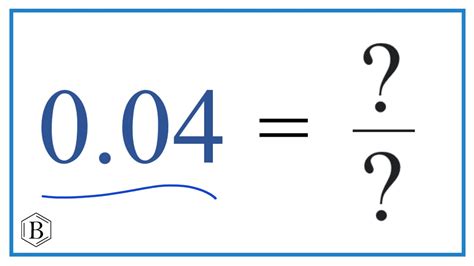 0.04 as a fraction. Sep 26, 2022 · In order to write the decimal 0.04 in fraction form, or any decimal as a fraction, we need to first get it to a whole number over a whole number. In this cas... 
