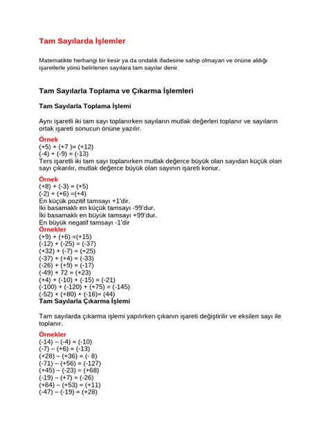 01-MATEMATİK-7.1 TAM SAYILAR PDF Scribd. 
