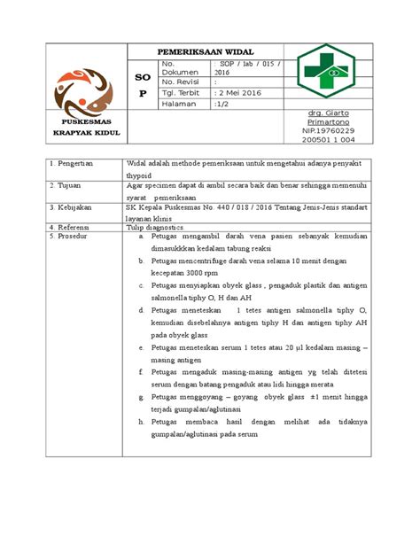 015 Sop Pemeriksaan Widal PDF - Scribd