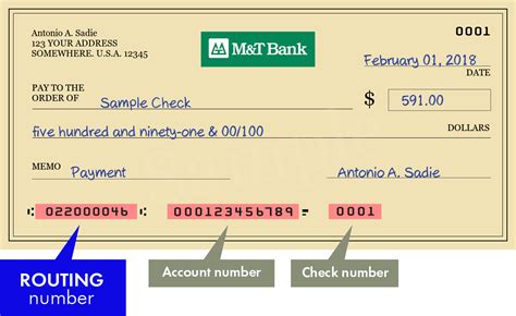 Routing Number 022000046 is the routing transit number of M & T BANK situated in AMHERST, NY . It is a nine digit bank code, used in the United States, which identifies the financial institution of the check on which it was drawn. Routing Numbers are also used for routing of funds to the destination bank in e-payments (ACH Routing Number) and ... . 