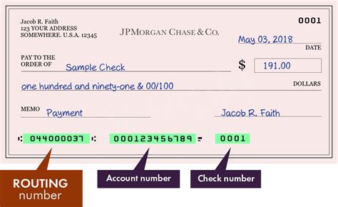 Routing Number 044000037 Details. JPMorgan Chase Bank routing number 044000037 is used by the Automated Clearing House (ACH) to process direct deposits. ABA routing numbers, or routing transit numbers, are nine-digit codes you can find on the bottom of checks and are used for ACH and wire transfers. Routing Number 044000037 Name JPMorgan Chase .... 
