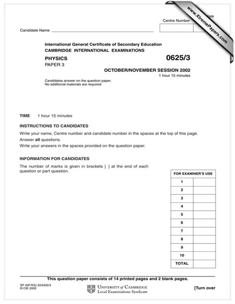 0625 3 Physics Papers Xtremepapers