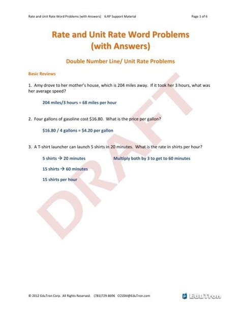08 Rate and Unit Rate Word Problems with Answers pdf EngageNY