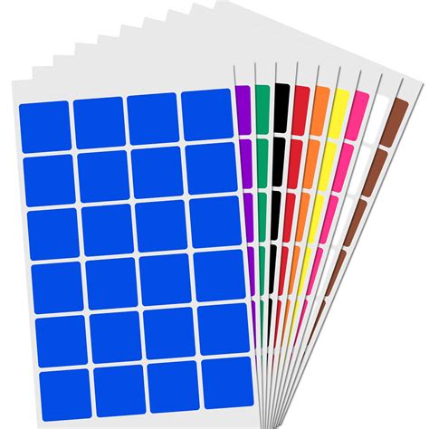 1" Square Color Coding Sticker Labels - 10 Colors, Pack of …