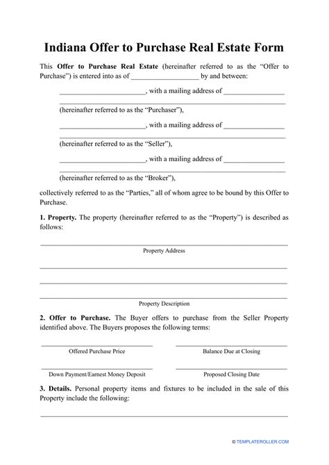 1+ Indiana Offer to Purchase Real Estate Form Free Download