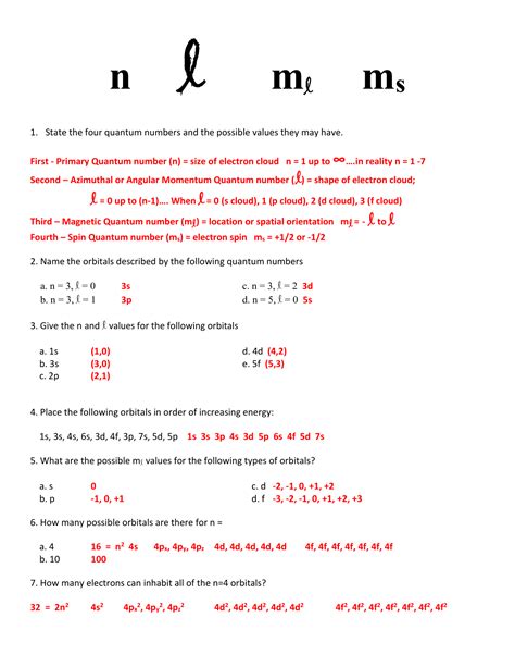 1 5 1 Quantum Numbers Worksheet Key Studocu Quantum Number Worksheet With Answers - Quantum Number Worksheet With Answers
