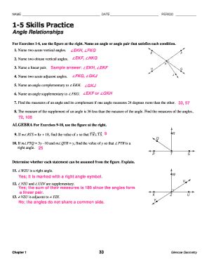1 5 Practice Angle Relationships