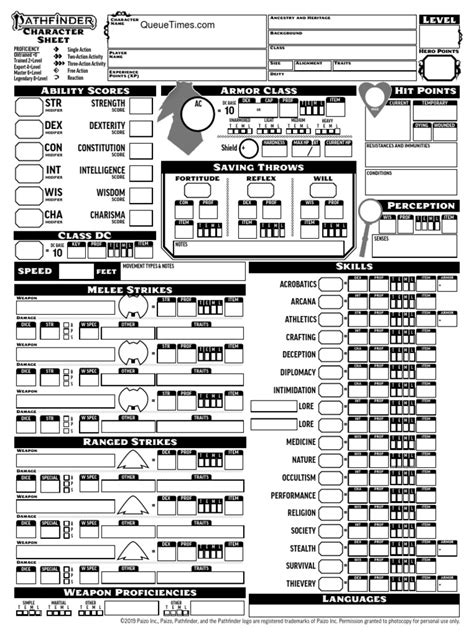 1 6 Pathfinder 2 Form Fillable Character Sheet Printable Forms Free