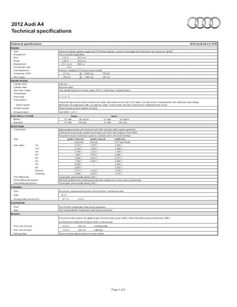 1 8t Technical Specifications Audiworld Audi