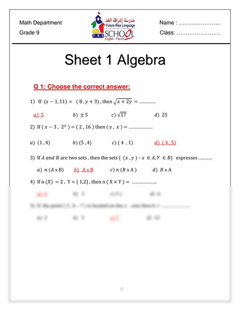 1 Algebra Answers
