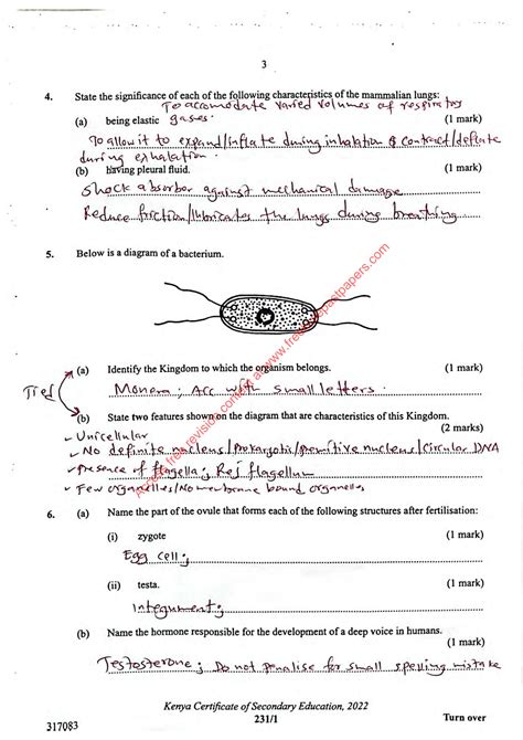 1 And Biology Kcse Paper Answers