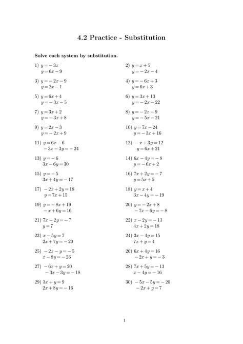 1 Answer Practice Algebra Substitution Key