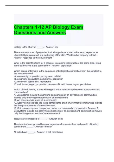 1 Ap Biology Model Answers