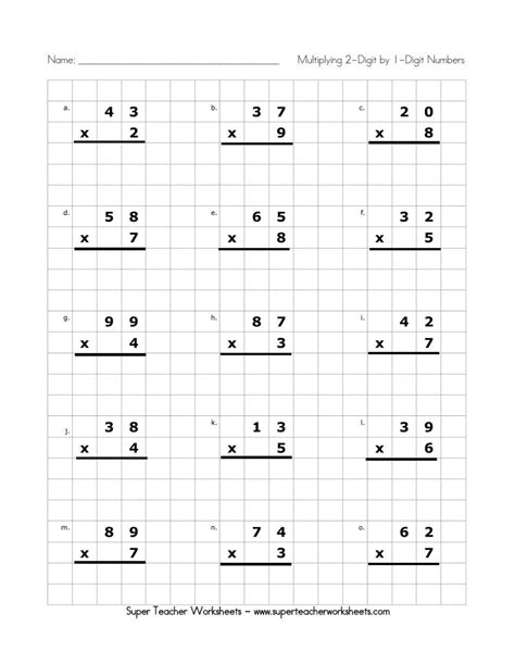 1 Digit By 2 Digit Multiplication Worksheets