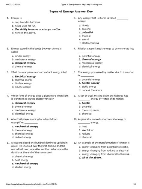 1 Note Section Energy Answer Taking Sheet