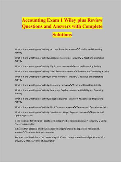1 Plus Accounting Wiley Answers Chapter