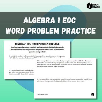 1 Problems Word Eoc Solutions Algebra With
