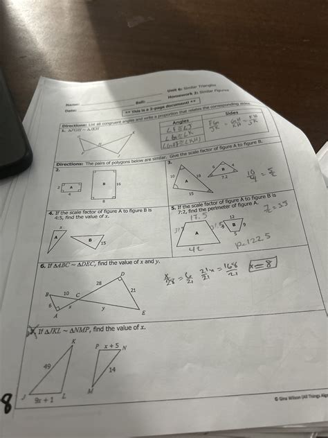 1 Similar Lesson Triangles Answer Key