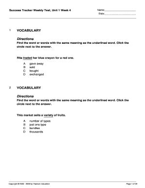 1 Vocabulary 3 Weekly Test Success Week Tracker Unit
