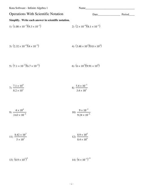 1 With Operations Algebra Notation Scientific Infinite Kuta Software Answers