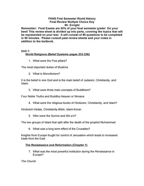 1 World History Final Review Version Answers