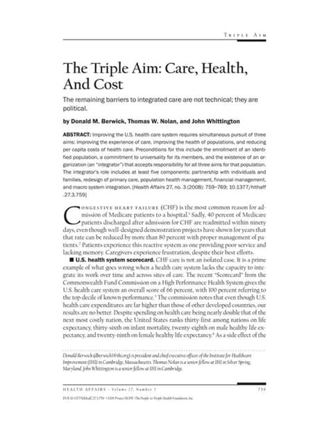 1 berwick 2008 the triple aim. care health and cost.pdf. Things To Know About 1 berwick 2008 the triple aim. care health and cost.pdf. 
