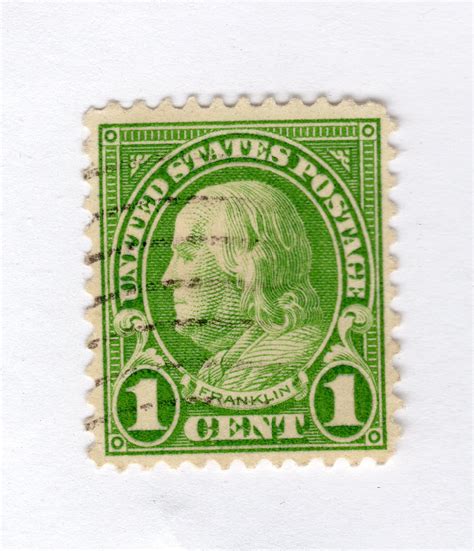 1 cent franklin stamp green. Values from 1 cent through 1 dollar. A148: Franklin, U.S. POSTAGE in curved label above portrait. Values from 8 cents through 1 dollar. A149: Franklin, landscape format, two colors, only two values; 2 dollars and 5 dollars. See below for illustrations of each design. Section 2: Coil Stamps. Coil stamps were designed for use in dispensers and ... 
