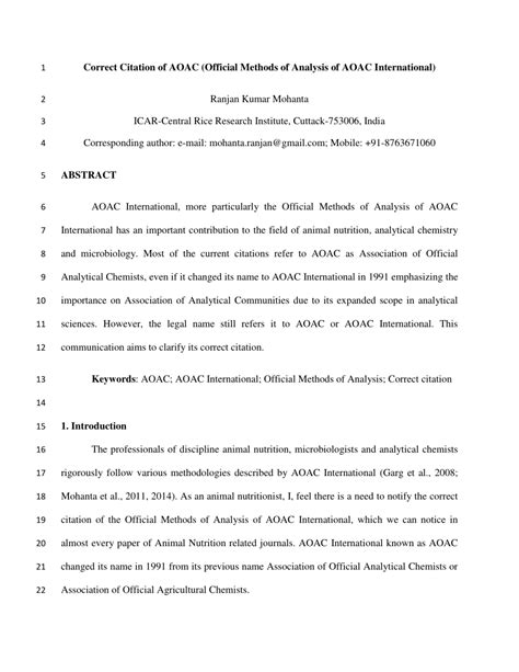 1 correct citation of aoac official methods of analysis