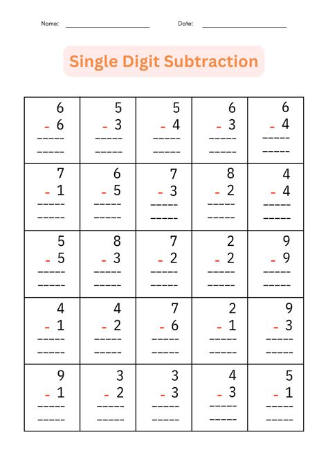 1 Digit Subtraction
