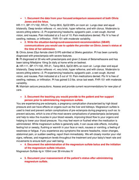 1 document the data from your focused antepartum assessment of both olivia ...