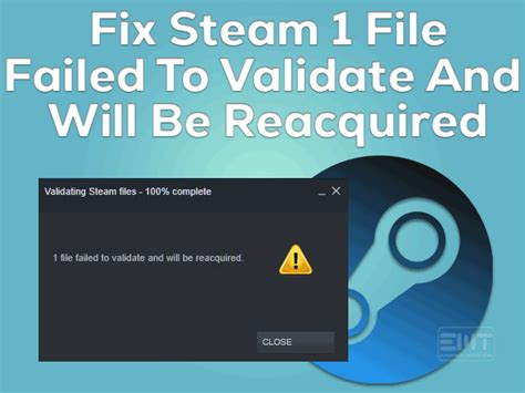 1 file failed to validate and will be reacquired steam. Lenox Nov 18, 2022 @ 6:46pm. Originally posted by nfinite.recursion: If it finds a bad file (likely occurred during the myriad patches) it just redownloads a good copy from Steam. In some cases, it can download a partial file and use that to fix the bad file. It wouldn't call it "normal" to find bad files. I've truly needed to run it once on a ... 
