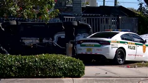 1 hospitalized after crashing into MDPD cruiser in Northwest Miami-Dade; 3 subjects taken into custody