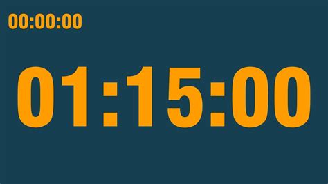 1 hour and 15 minute timer. Set a 1 hour 15 minutes timer for countdown time with alarm sound. Use this online timer for various purposes, such as cooking, studying, exercising, and more. 