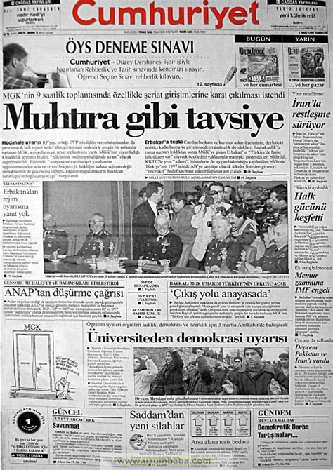 1 mart 1997 gazete manşetleri