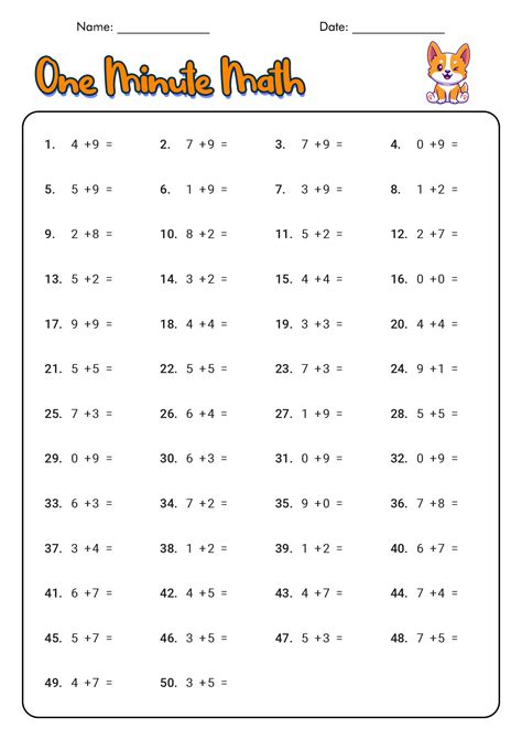 1 Minute Math Addition Worksheets 99worksheets Minute Math 1st Grade - Minute Math 1st Grade
