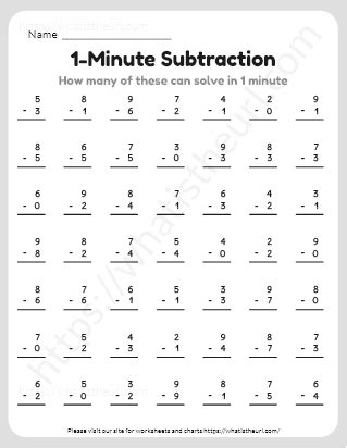 1 Minute Subtraction Your Home Teacher Math Minute Answers - Math Minute Answers