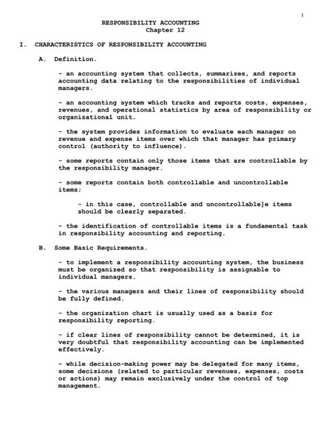 1 Responsibility Accounting Chapter 12 I Characteristics