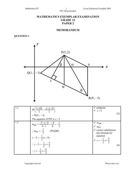 Read 1 Mathematics Paper 2 Memorandum Thutong 