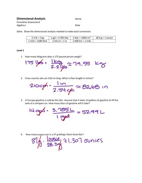 1. Use Dimensional Analysis to solve the following problems. a.