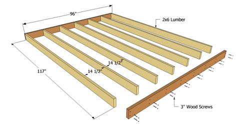 Assemble the frame: Drill pilot holes, and fasten the pieces with three 3 1/2-inch deck screws at each corner. Measure from the inside of one corner of the frame and make a pair of marks every 16 inches along one of the 12-foot end joists. Repeat for the other end joist. Attaching the corners of the frame together.. 