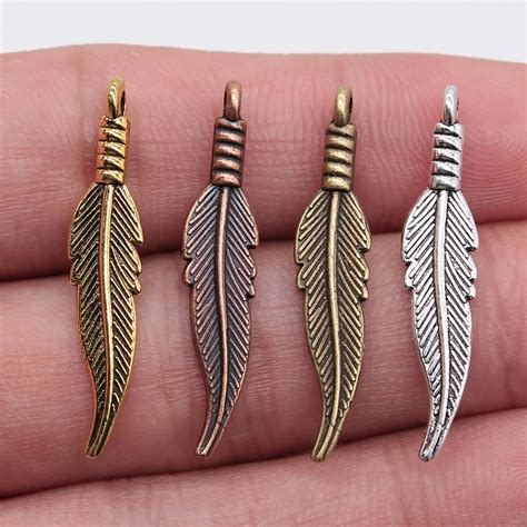 10/20Pcs Hollow Alloy Feather Charms Pendant for DIY Jewelry Findings ...